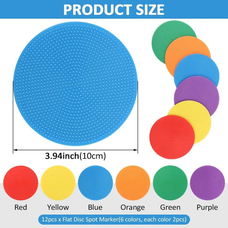 Ranjaner 12pcs 4inch Non-Slip Spot Marker, Poly Spot Markers for Agility Dot for Gym/PE Training, Rubber Circles Multiple Color Sports Markers for Sports Speed Training - Image 2